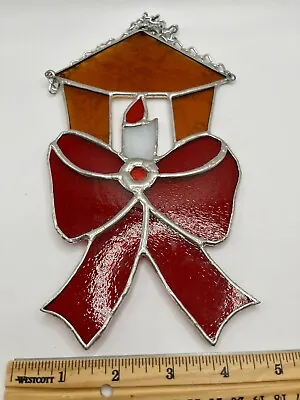 Buy Stained Glass Light Catcher Christmas Candle W Lantern And Red Ribbon 9” By 4” • 11.53£