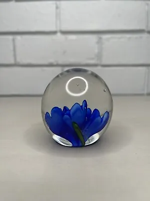 Buy Vintage Art Glass Desk Paperweight Blue Tulips Flowers Small Decorative • 18.97£