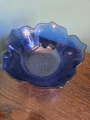 Buy Vintage French Arcoroc Cobalt Blue Glass Petal Lotus Fruit Salad Bowl FREE P&P  • 8£