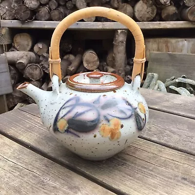 Buy Old Vintage Studio Pottery Oriental Style Teapot With Bamboo Handle Makers Mark • 38£