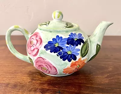 Buy Porcelain Vintage Handpainted Green Floral Teapot With Lid • 8.75£