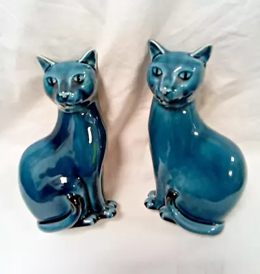 Buy Vintage Pair Of Poole Pottery Cats Blue Glaze • 22£