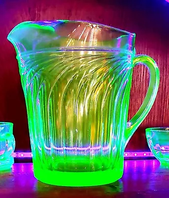 Buy Vintage URANIUM Glass Pitcher Glows - Vaseline Depression Glass, Twisted Design • 99.04£