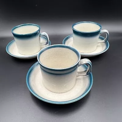 Buy Set Of 3 Vintage Wedgwood Pacific Blue Tea Cups + Saucers 14cm (~5.5 ) RARE VGC • 11.95£