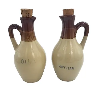 Buy Vintage Stoneware Glazed Oil & Vinegar Dispensers With Corks Tri Colour Brown • 6.99£