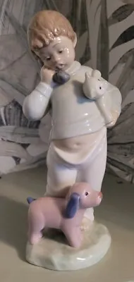 Buy Nao By Lladro Spain ‘Boy On The Phone With Dog And Teddy' Porcelain Figurine • 19.99£