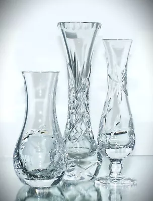 Buy Three Vintage Lead Crystal Cut Glass Stem Vases, Inc Doulton & Webb - 18cm • 12£