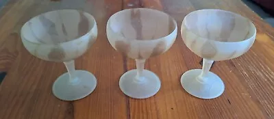 Buy 3 X / Trio Of Art Nouveau Frosted Peach / Beige Hand Made Wine Glasses Vintage • 16£