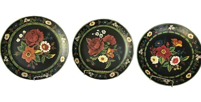 Buy 3 Vera Bradley Decorative Floral Plates Andrea By Sadek 11.75” Black Green • 47.18£