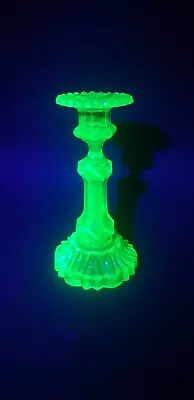 Buy Victorian Era Heavy Uranium Green Glass Candlestick Possibly By Sowerby • 50£