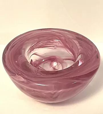Buy Kosta Boda Swedish Art Glass Pink Purple Swirl Atoll Votive Bowl Candle Holder  • 28.39£