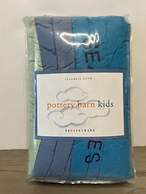 Buy Pottery Barn Kids SEAHORSE QUILT Pillow Cover Sham Coastal Ocean Theme Blue • 28.89£