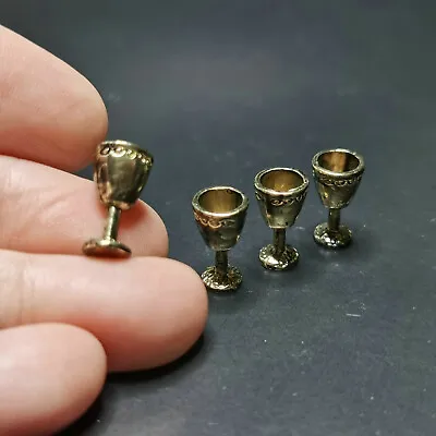 Buy 4x Miniatures Dolls House 1:12 Scale Vintage Metal Gold Wine Cups Accessories • 5.75£