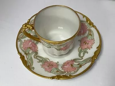 Buy Limoges Porcelain J. Pouyat Demitasse Cup Saucer. Art Nouveau Floral • 65.21£