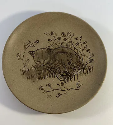Buy Poole Pottery Small Brown Stoneware Plate Cat Sleeping On Grass • 5£