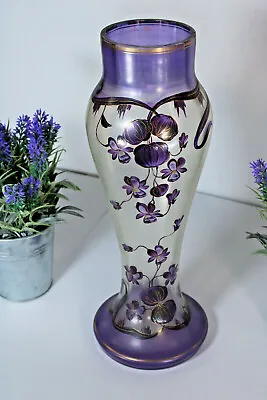 Buy Art Nouveau Czech Glass Vase Floral Decor Amethyst Purple Colour  • 230.34£