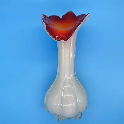 Buy VTG Jack In The Pulpit Vase 8  Hand Blown Art Glass Lily Murano Style Red White • 23.89£