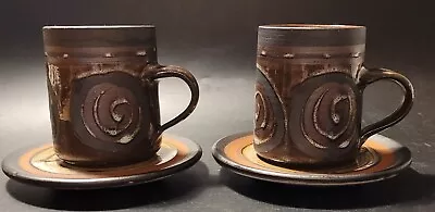 Buy Pair Of Briglin Pottery Cups And Saucers - Swirl Design - H. 7.75 Cm - Set 3 • 18£