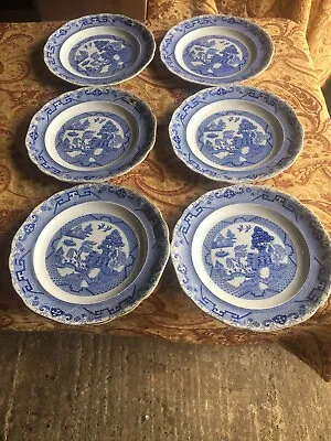 Buy 6 X Vintage Corona Ware Willow Shancock & Sons Blue And White China Dinner Plate • 34.99£