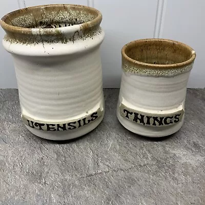 Buy Two Retro Handcrafted Jars  For Kitchen Utensils And Things Pottery Stoneware • 8£