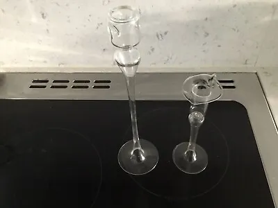 Buy Two Glass Thin Stemmed Candle Holders. Elegant Vintage • 9£