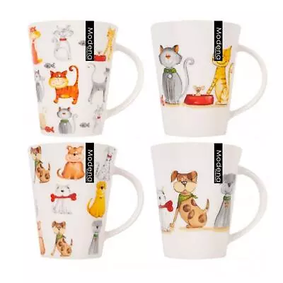 Buy Set Of 4 New Bone China Cats And Dogs Themed Mugs 13oz Perfect For Coffee & Tea • 14.99£