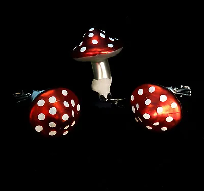 Buy Lot Mushrooms Glass Christmas Ornament Toadstool Red White Polka Dots Fly-agaric • 47.40£