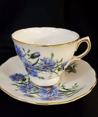 Buy Royal Vale Tea Cup Saucer White W/ Blue Flowers Gold Trim Bone China England • 19.26£
