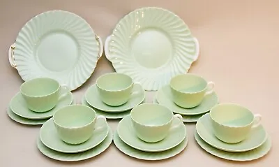 Buy Minton Fife Pale Green Tea Cups Saucers Side Plates Cake Plate 1940's Tea Set • 26£