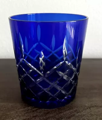 Buy Cobalt Blue Cut To Clear Crystal DOF Whiskey Glass • 30.36£