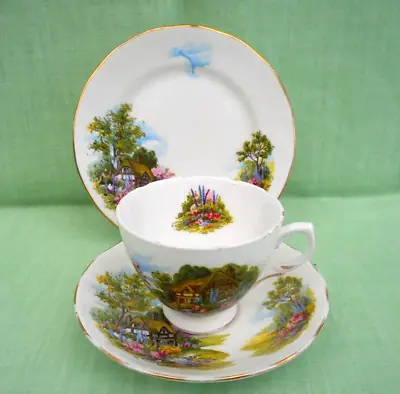 Buy Royal Vale Cottage Scene Bone China Tea Trio - Cup Saucer & Side Plate - #7382 • 6.99£