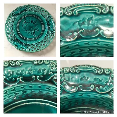 Buy Antique 19c French Rubelles Faience Reticulated Majolica Plate Shadow Cartouche • 29.99£