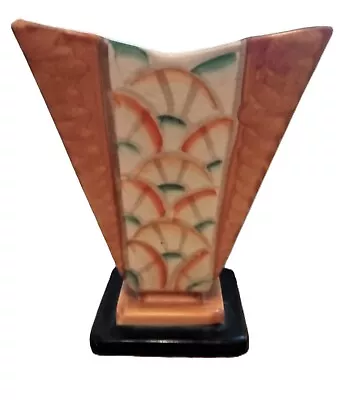 Buy Vintage Myott & Son Art Deco Vase -Handpainted Pedestal Vase, 1930s Fans Pattern • 45£