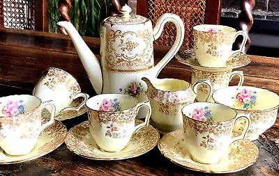 Buy Lovely Crown Staffordshire Coffee Set For Six With Coffee Pot A14481 • 95£