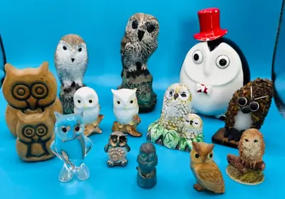 Buy JOB LOT OF 14 OWL ORNAMENTS FIGURINES ( Mixed Lot China, Glass, Pewter & Resin) • 6.99£