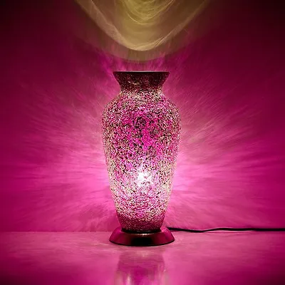 Buy Fabulous Mosaic Glass Crackle Rose Pink Vase Lamp   • 49.99£