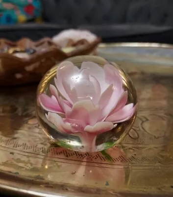 Buy Stunning Vintage Paperweight Glass Pink Flower So Pretty • 12£