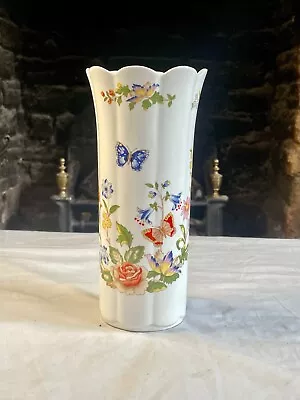 Buy Aynsley 'Cottage Garden' Design Bone China Fluted Vase. Flora & A Blue Butterfly • 14£