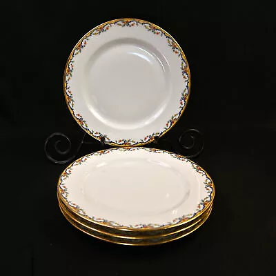 Buy Limoges Vignaud 4 Luncheon Plates 81/2  The Meuse Red Yellow Blue Gold 1911-1920 • 79.55£
