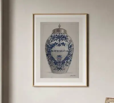 Buy Antique Chinoiserie Blue Delftware Vase Print | Wall Art, China Ware Drawing, • 7.49£