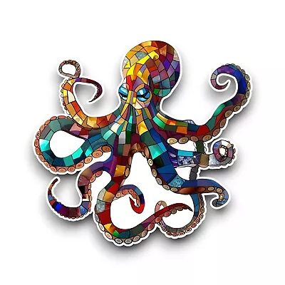 Buy Octopus Sea Animal Stained Glass Design Opaque Vinyl Sticker Decal 100x94mm • 2.59£