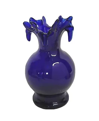 Buy Vintage Cobalt Blue Glass Ruffled Rim Vase 7  Fluted Round  • 24.10£