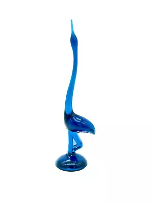 Buy 11.25” Viking Glass Long Neck Egret Bird Blue Figurine Blunique MINT • 96.50£
