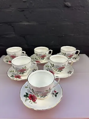 Buy 6 X Duchess Floral Red And White Flowers Pattern 781 Tea Cups And Saucers Set • 24.99£