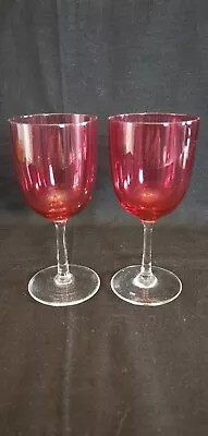 Buy Pair Vintage / Antique Cranberry Sherry Or Wine Glasses • 9.99£