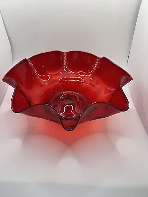 Buy Vintage Ruby Red Ruffle Glass Bowl • 24.02£