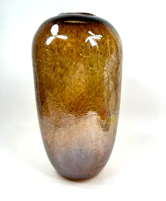 Buy Honey Amber Crackle Glass Vase 11 In Tall By 5 Wide Thick Walled Stunning Design • 36.94£