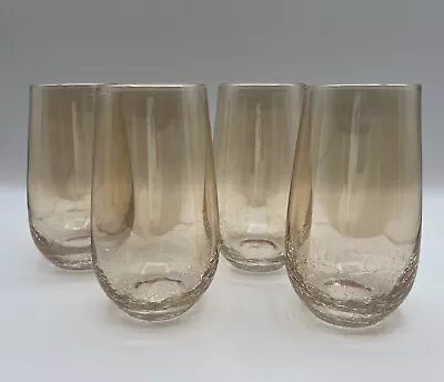 Buy Pier 1 Imports Golden Amber Crackle Glass Highball Tumblers Glasses ~ Set Of 4 • 75.99£