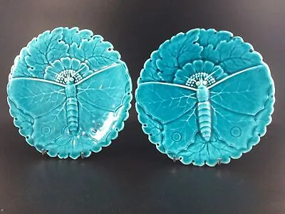 Buy Pair Art Nouveau SCHUTZ-CILLA Turquoise Dragon Fly Plates • 54.99£