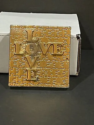 Buy Robin Lehman Love Gold Clear Square Art Glass Paperweight • 66.23£